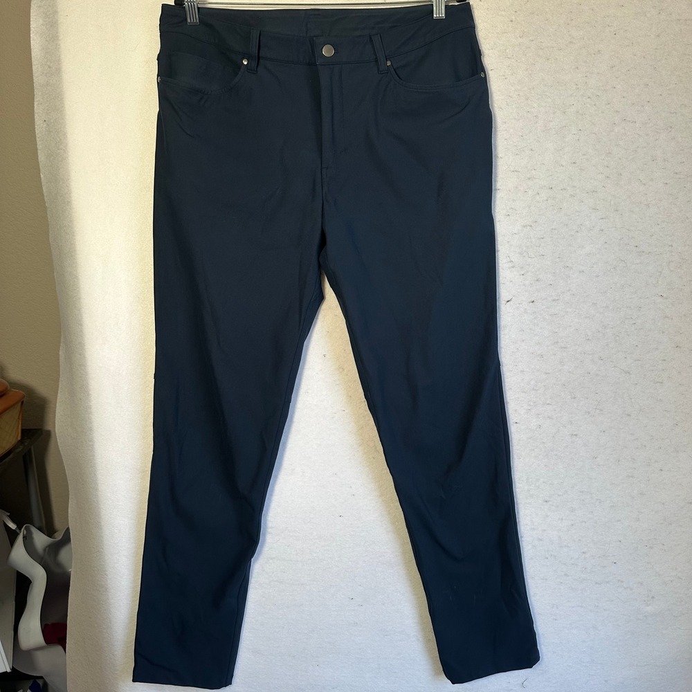 Lululemon ABC Slim Fit Pant Warpstreme Navy Blue Mens 38 x 32 5 Pocket Trousers